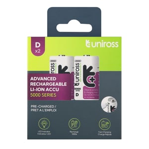 2 Акумулаторни батерии D Li-Ion Uniross 1.5V 5000 mAh + USB Type C