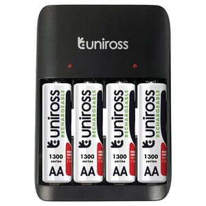 Зарядно за 4 акумулаторни батерии Uniross Value с 4 AA 1300 mAh